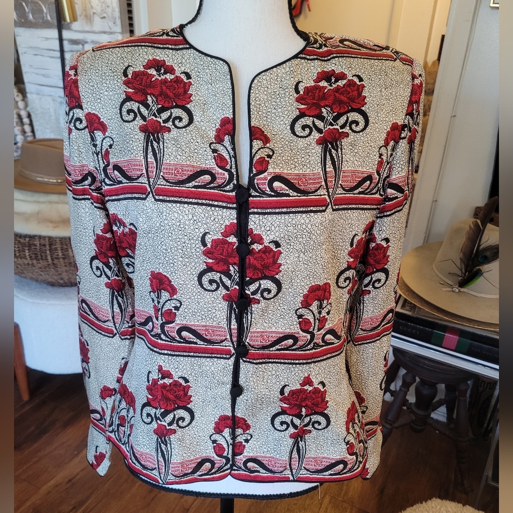 Adrianna Papell Red Floral Blazer
